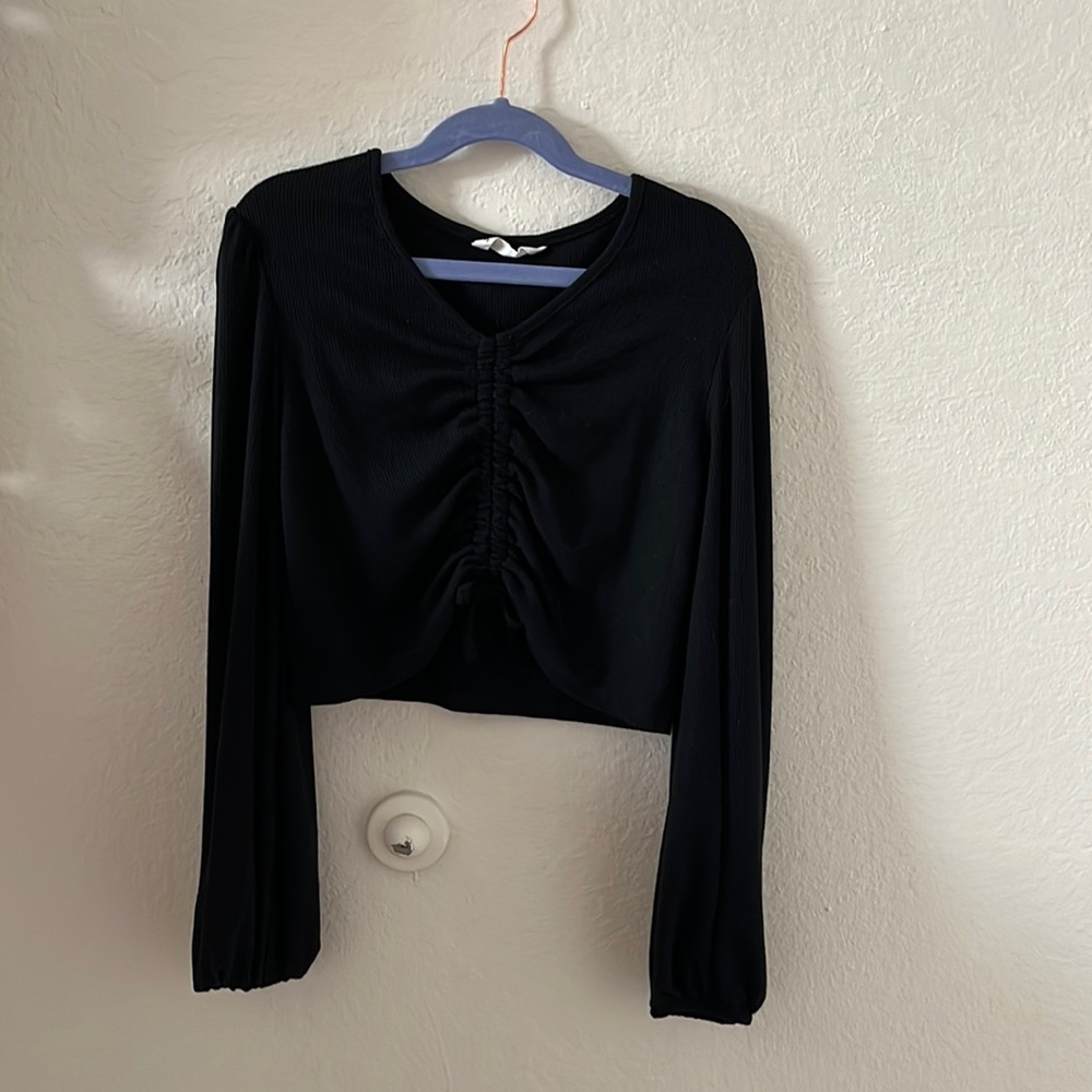 Girls Size 11-132 Black Long sleeve crop top from Shein